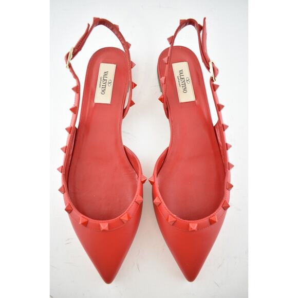 Valentino Rockstud Red Tonal Stud Pointed Slingback Ballet Ballerina Flat 36.5 - Picture 8 of 12